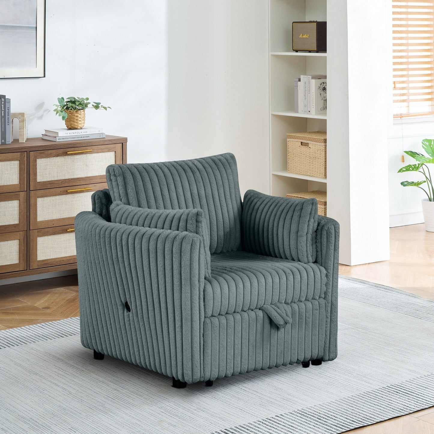 Canapé-lit simple moderne en tissu avec USB et 2 oreillers