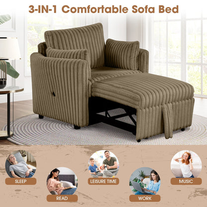 Canapé-lit simple moderne en tissu avec USB et 2 oreillers