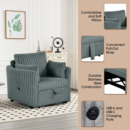 Canapé-lit simple moderne en tissu avec USB et 2 oreillers