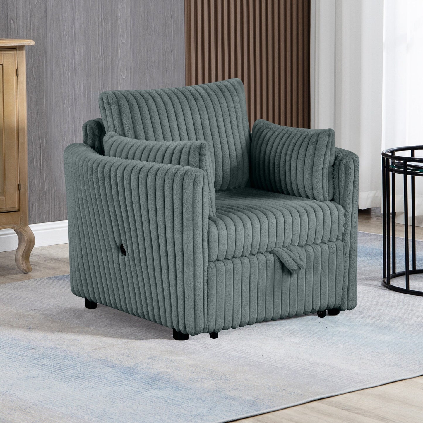 Canapé-lit simple moderne en tissu avec USB et 2 oreillers