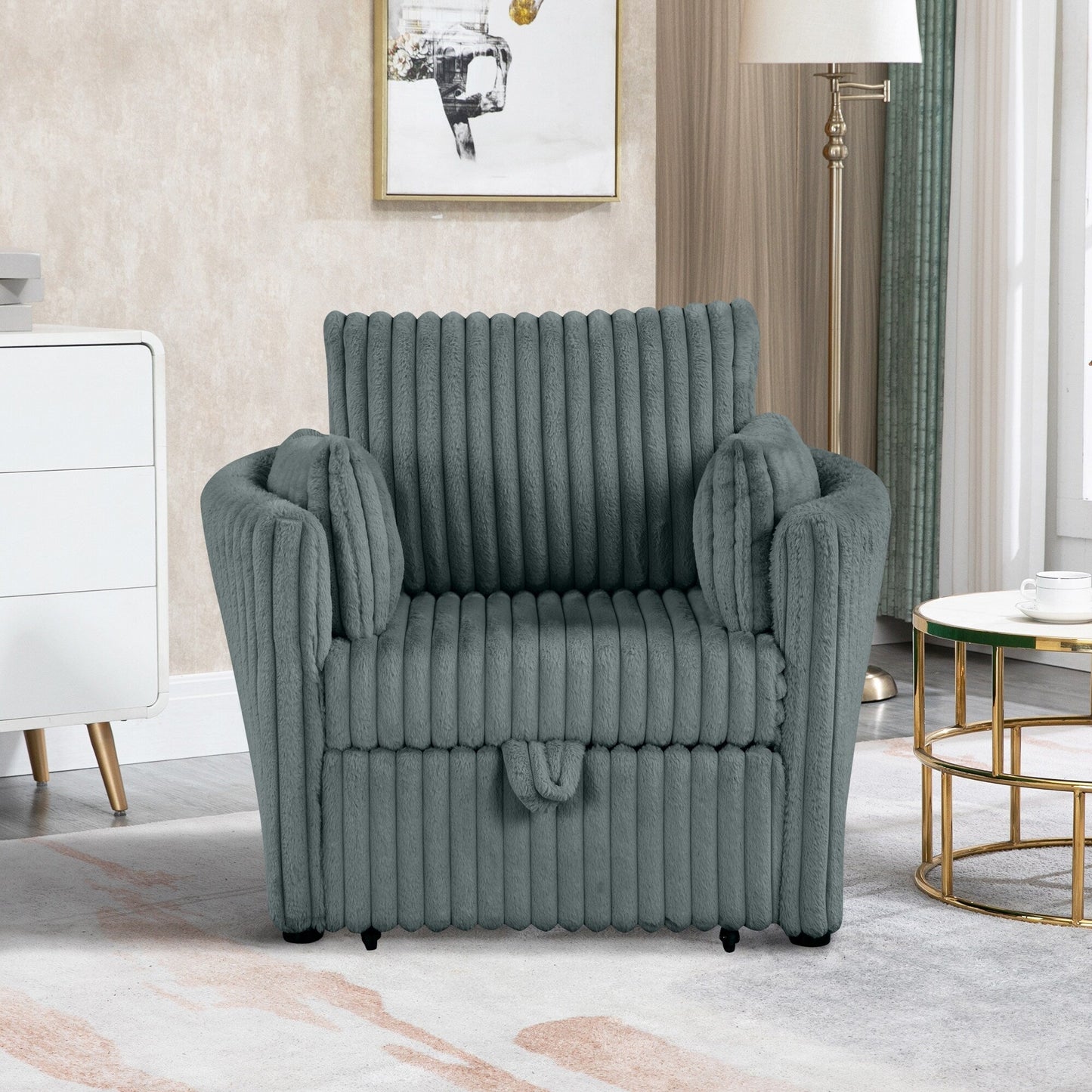 Canapé-lit simple moderne en tissu avec USB et 2 oreillers