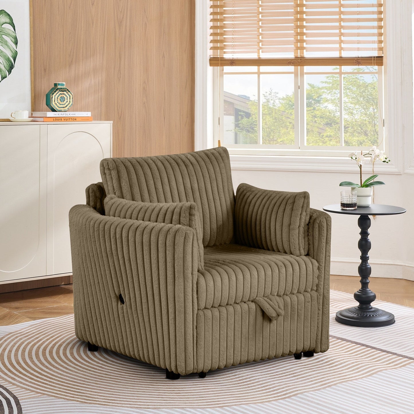 Canapé-lit simple moderne en tissu avec USB et 2 oreillers