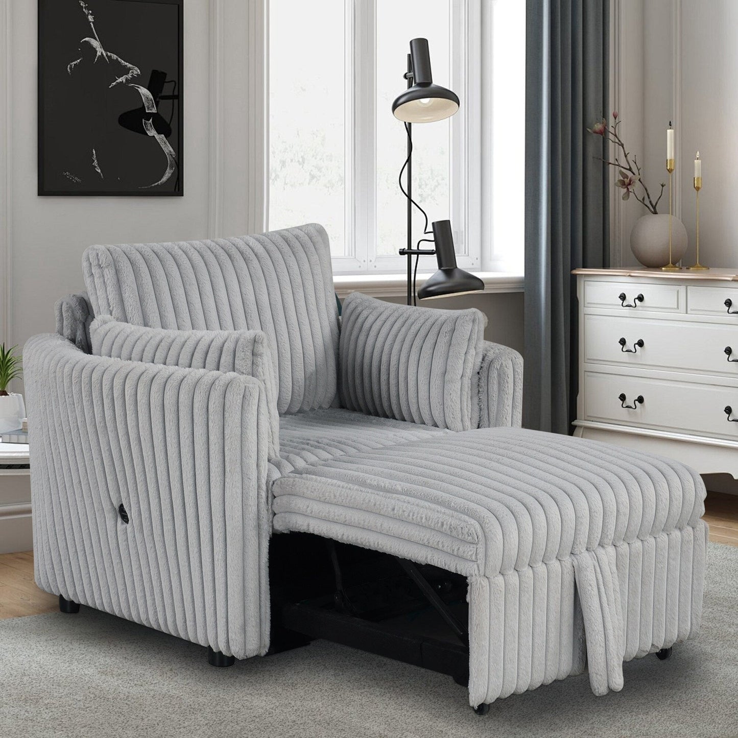 Canapé-lit simple moderne en tissu avec USB et 2 oreillers