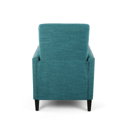 Fauteuil inclinable moderne en tissu avec repose-pieds, détails cloutés et pieds en bouleau