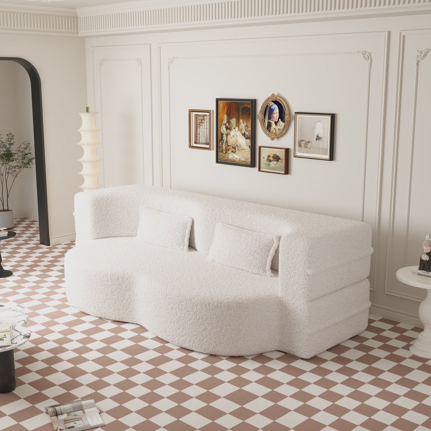 Canapé-lit moderne avec 2 oreillers et rembourrage en mousse