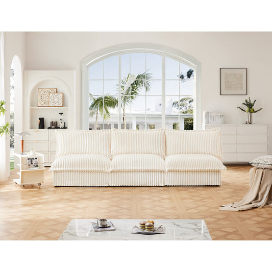 Canapé 3 places modulaire moderne en velours côtelé sans accoudoirs