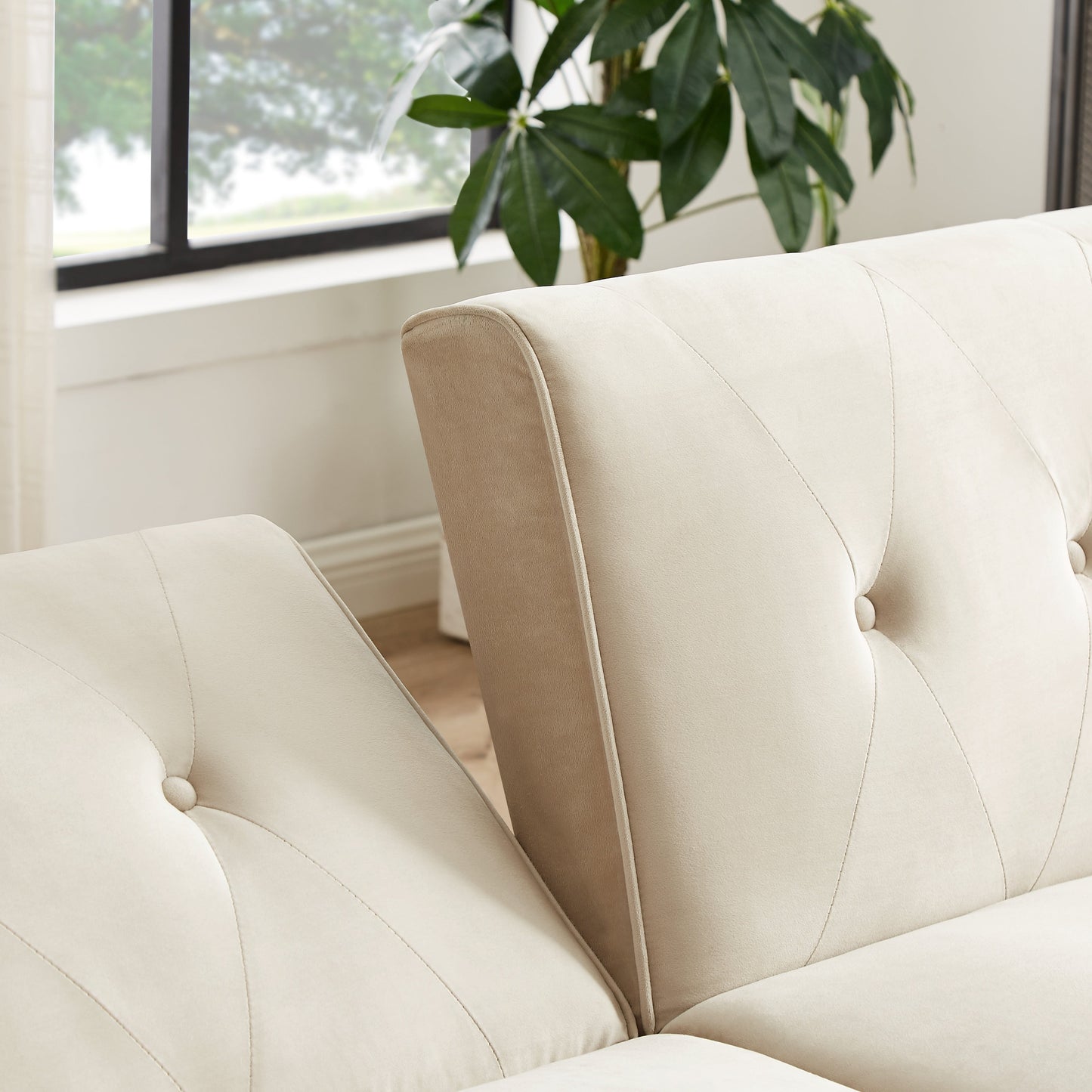 Canapé-lit futon moderne, canapé-lit convertible avec pieds fuselés en bois, 78,35 po, petit canapé à dossier divisé pour salon