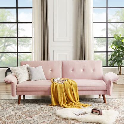 Canapé-lit futon moderne, canapé-lit convertible avec pieds fuselés en bois, 78,35 po, petit canapé à dossier divisé pour salon