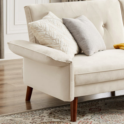 Canapé-lit futon moderne, canapé-lit convertible avec pieds fuselés en bois, 78,35 po, petit canapé à dossier divisé pour salon