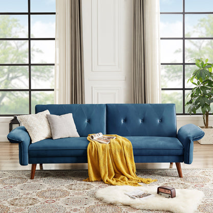 Canapé-lit futon moderne, canapé-lit convertible avec pieds fuselés en bois, 78,35 po, petit canapé à dossier divisé pour salon