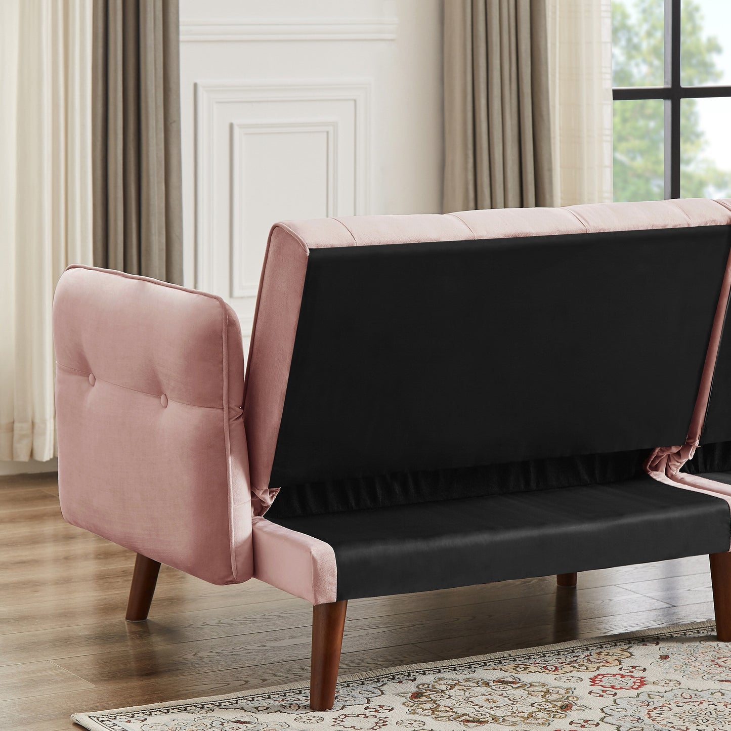 Canapé-lit futon moderne, canapé-lit convertible avec pieds fuselés en bois, 78,35 po, petit canapé à dossier divisé pour salon