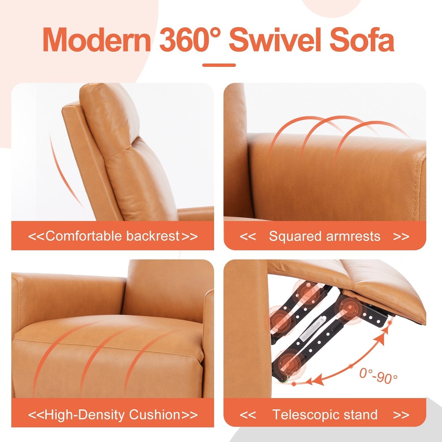 Fauteuil à bascule moderne en lin, pivotant et inclinable, dossier haut, canapé simple avec repose-pieds