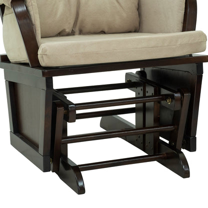 Fauteuil à bascule moderne en lin avec repose-pieds assorti, coussin rembourré et base en bois