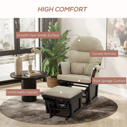 Fauteuil à bascule moderne en lin avec repose-pieds assorti, coussin rembourré et base en bois