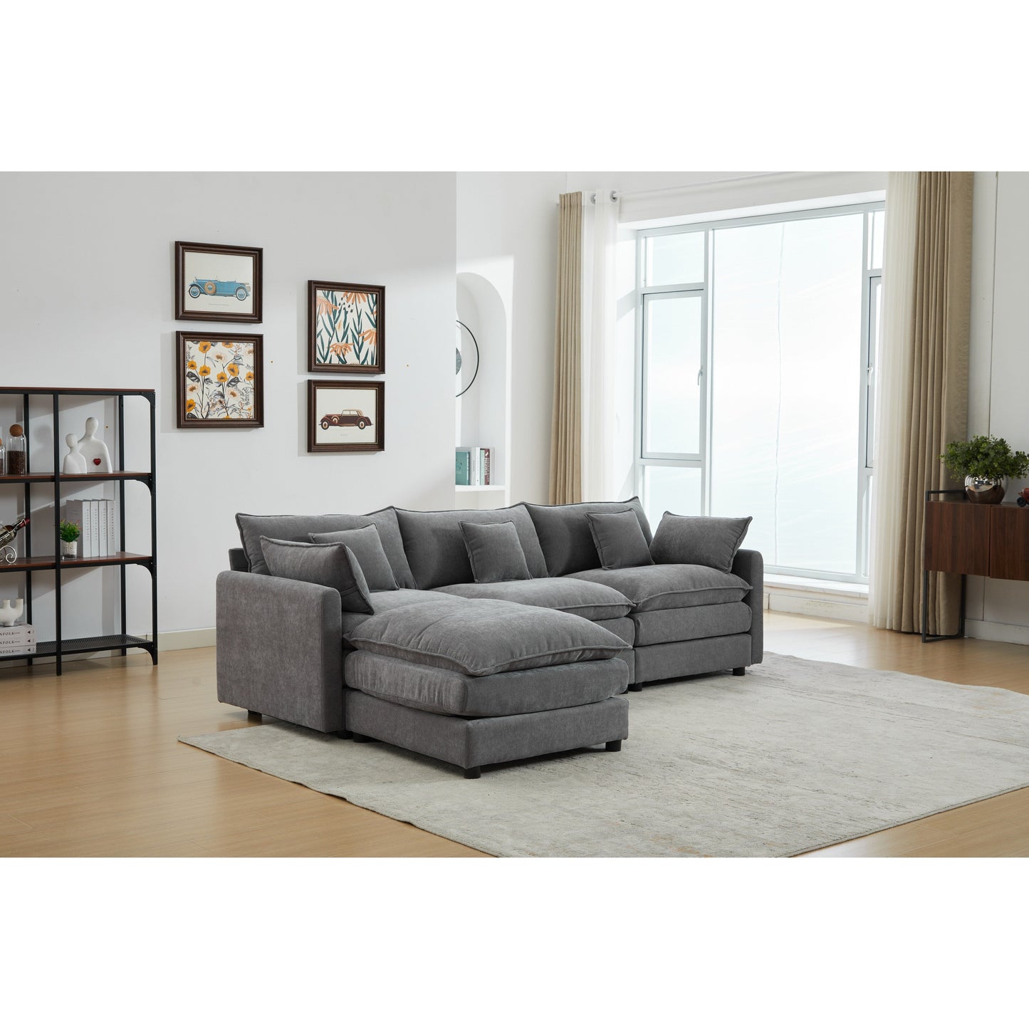 Canapé modulable 3 places en L moderne avec pouf amovible pour salon et appartement