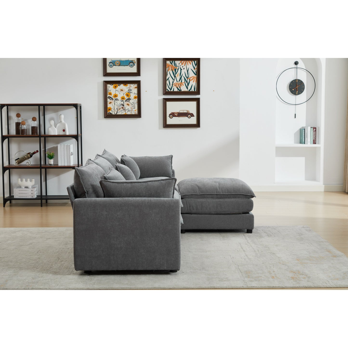 Canapé modulable 3 places en L moderne avec pouf amovible pour salon et appartement