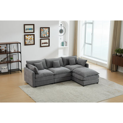 Canapé modulable 3 places en L moderne avec pouf amovible pour salon et appartement