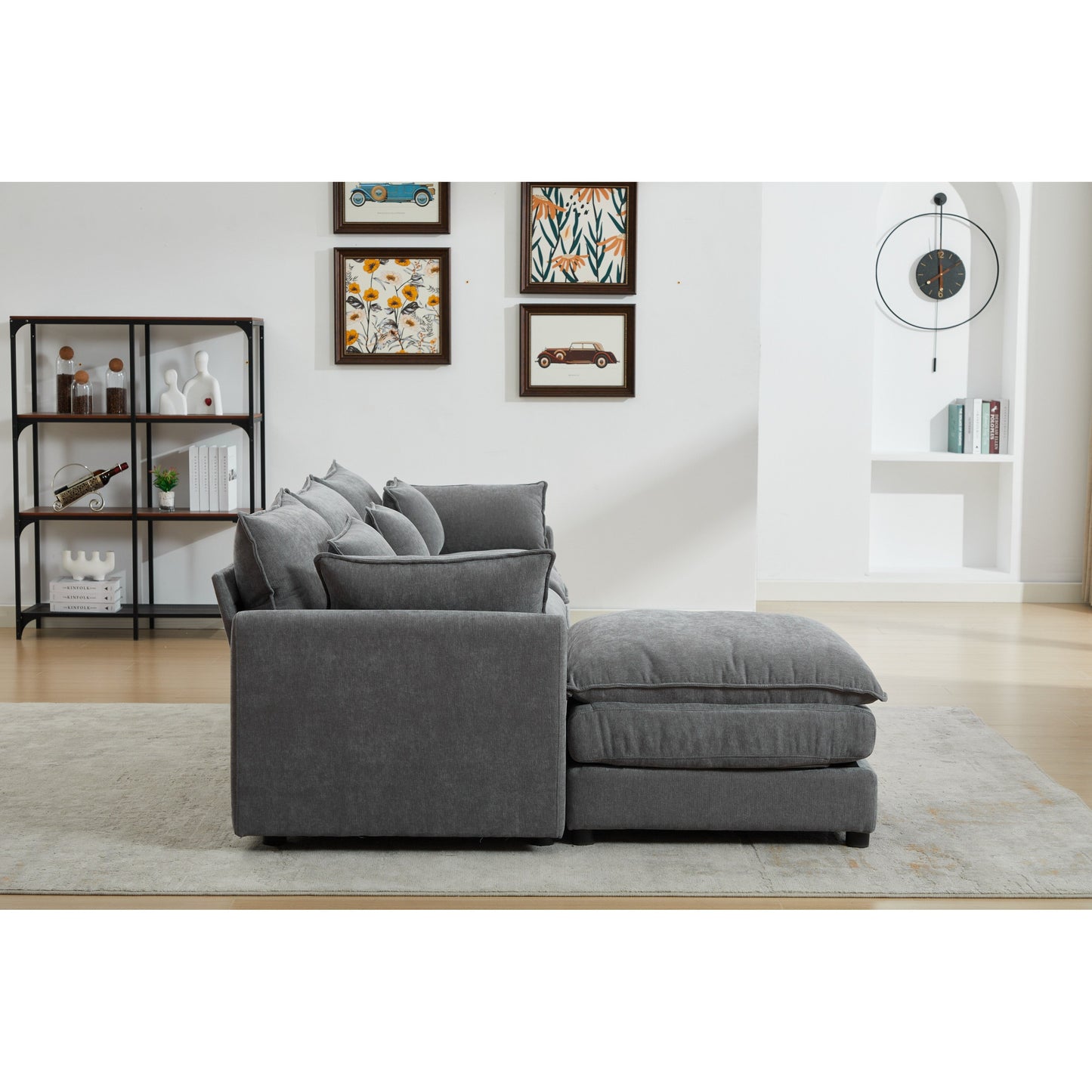 Canapé modulable 3 places en L moderne avec pouf amovible pour salon et appartement