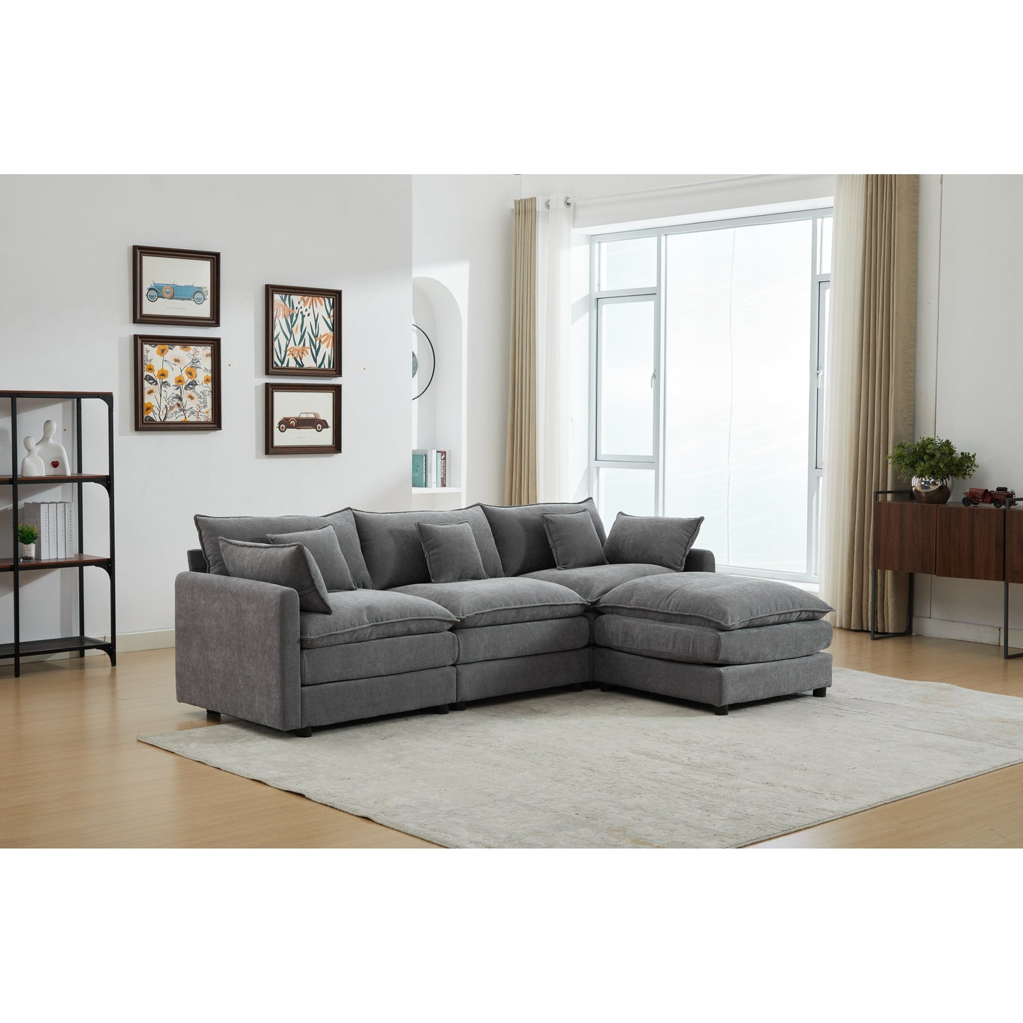 Canapé modulable 3 places en L moderne avec pouf amovible pour salon et appartement