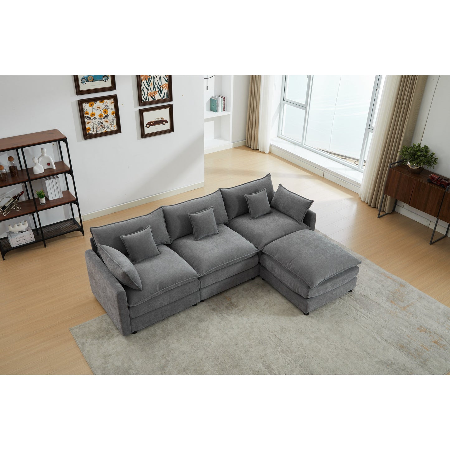 Canapé modulable 3 places en L moderne avec pouf amovible pour salon et appartement