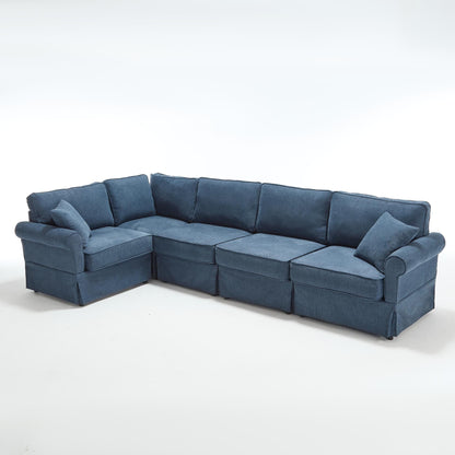 Canapé d'angle sectionnel réversible 5 places en forme de L moderne avec accoudoirs roulés pour salon appartement