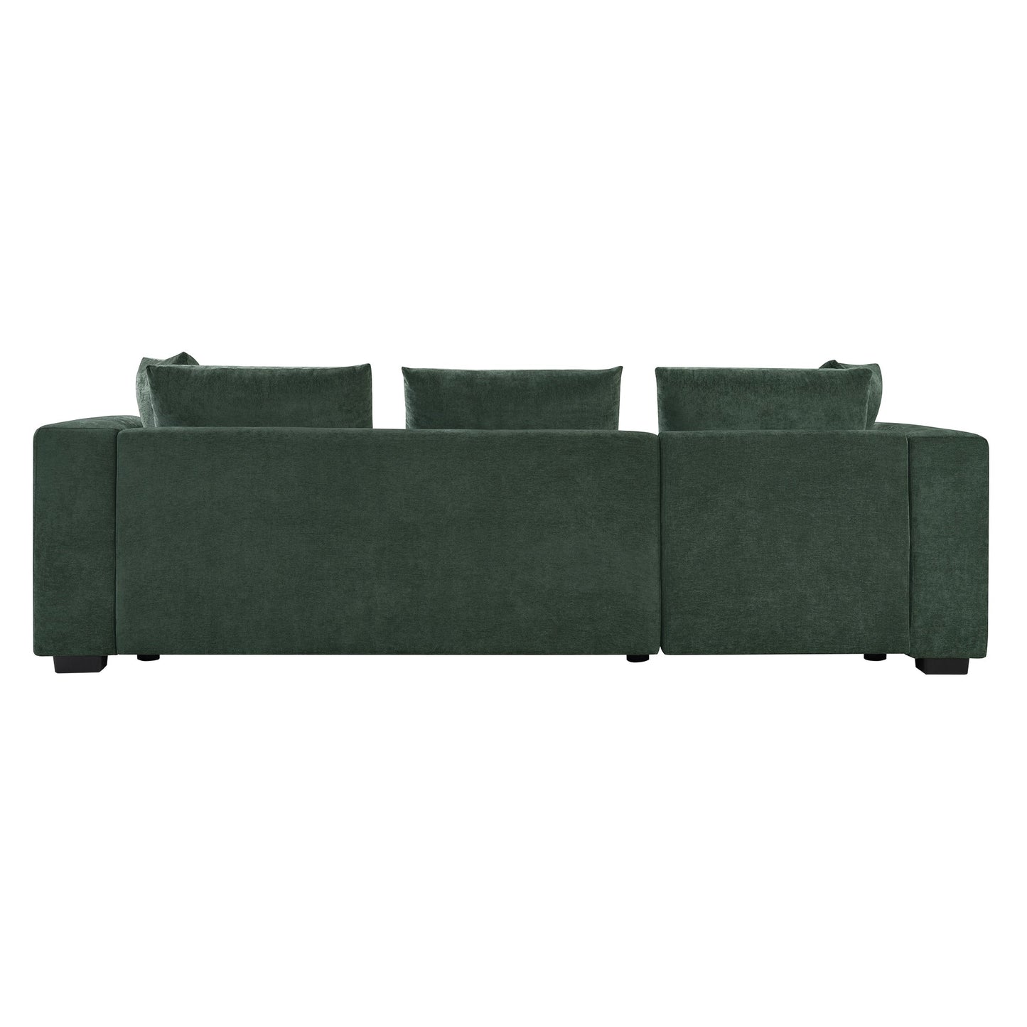 Canapé sectionnel moderne en chenille en forme de L avec compartiment de rangement en bois et coussins assortis pour le salon