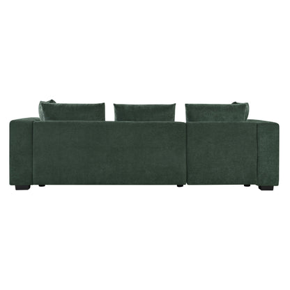 Canapé sectionnel moderne en chenille en forme de L avec compartiment de rangement en bois et coussins assortis pour le salon