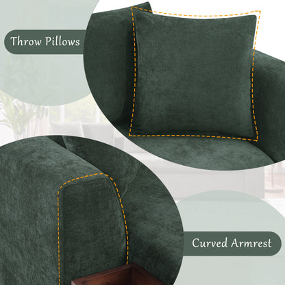 Canapé sectionnel moderne en chenille en forme de L avec compartiment de rangement en bois et coussins assortis pour le salon