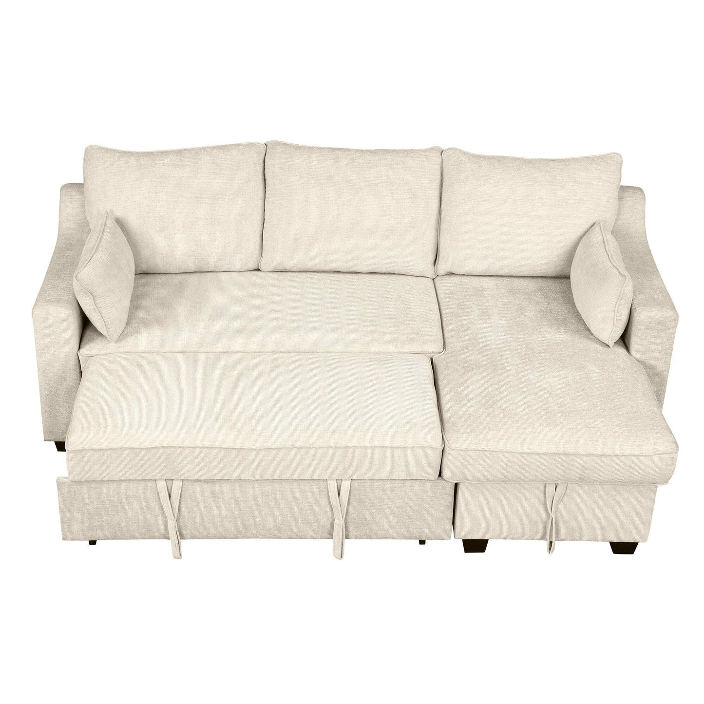 Canapé-lit convertible moderne en L avec méridienne de rangement, ports USB et étagères de rangement pour le salon