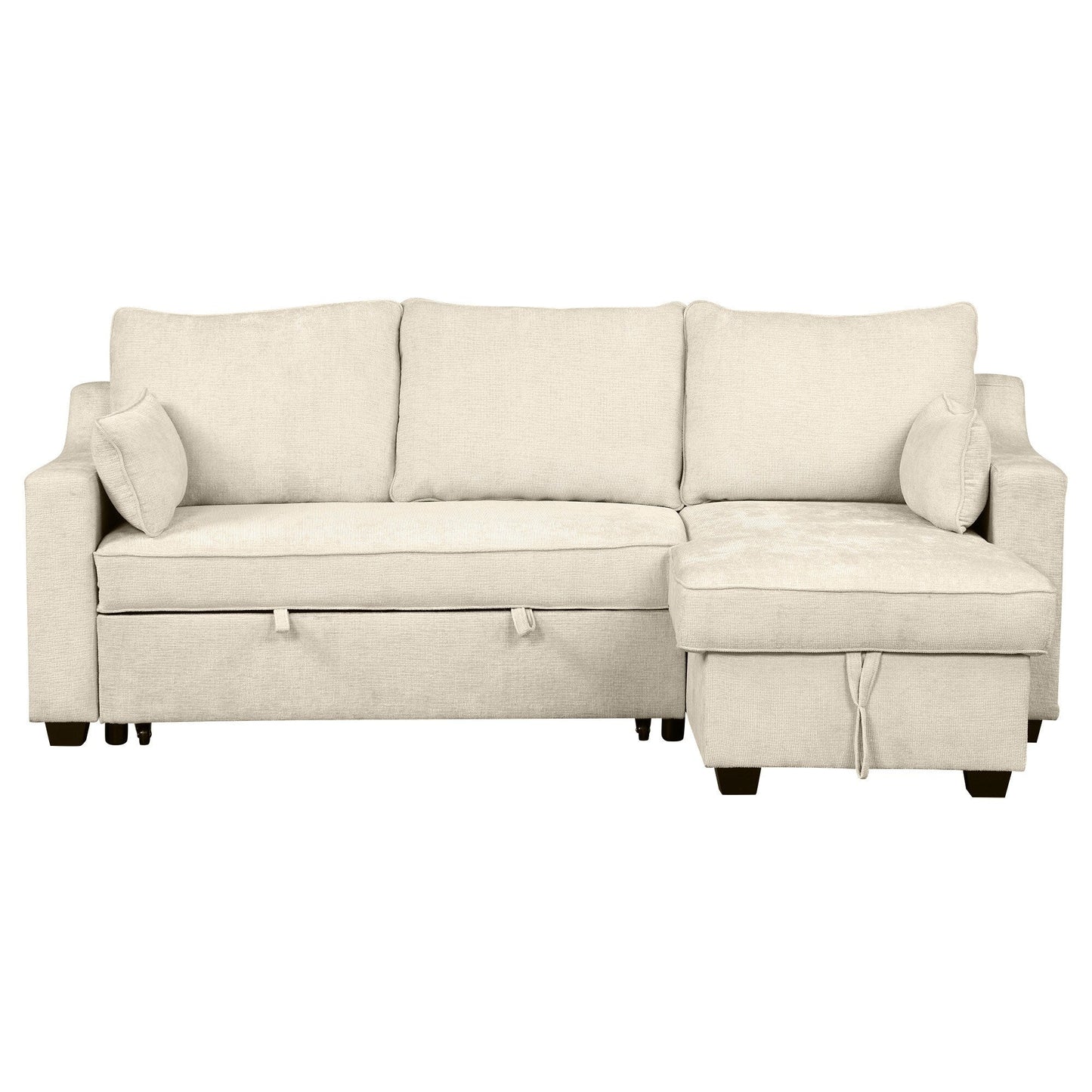 Canapé-lit convertible moderne en L avec méridienne de rangement, ports USB et étagères de rangement pour le salon