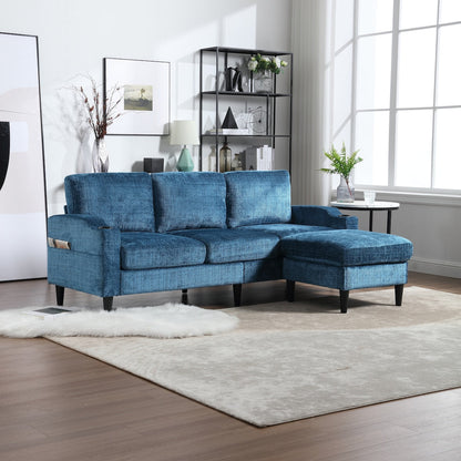 Canapé modulaire moderne en L, 3 places, avec rangement, ottoman, oreillers, porte-gobelets, poches latérales