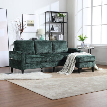 Canapé modulaire moderne en L, 3 places, avec rangement, ottoman, oreillers, porte-gobelets, poches latérales