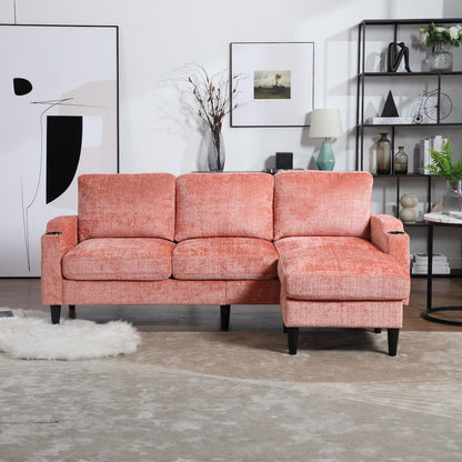 Canapé modulaire moderne en L, 3 places, avec rangement, ottoman, oreillers, porte-gobelets, poches latérales