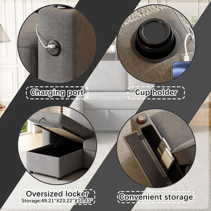 Canapé-lit gigogne moderne en L avec méridienne réversible, rangement, chargement USB et porte-gobelets pour le salon