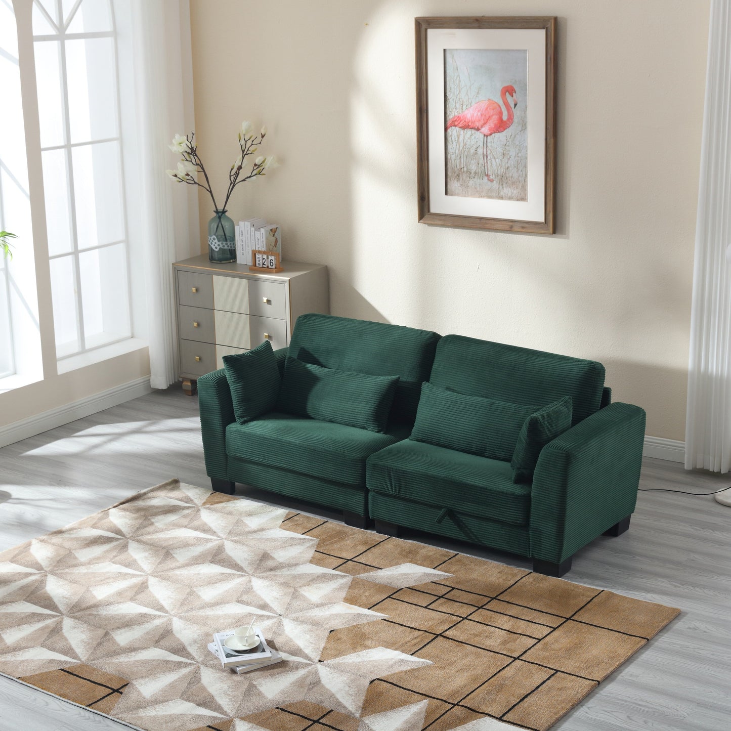 Canapé moderne rembourré en forme de L, canapé modulaire en velours 86,61 pouces, 2 places, avec rangements, pour salon et appartement