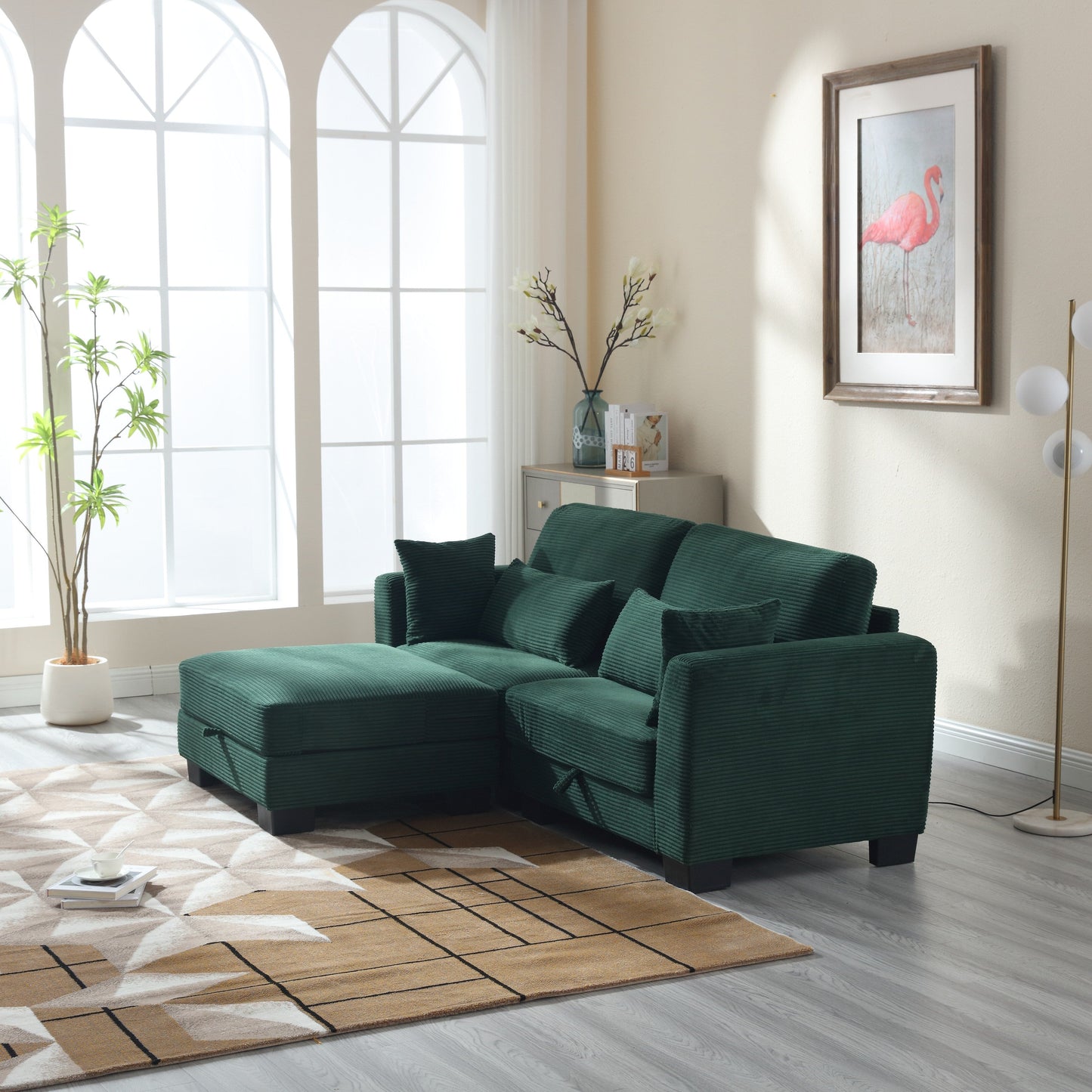 Canapé moderne rembourré en forme de L, canapé modulaire en velours 86,61 pouces, 2 places, avec rangements, pour salon et appartement