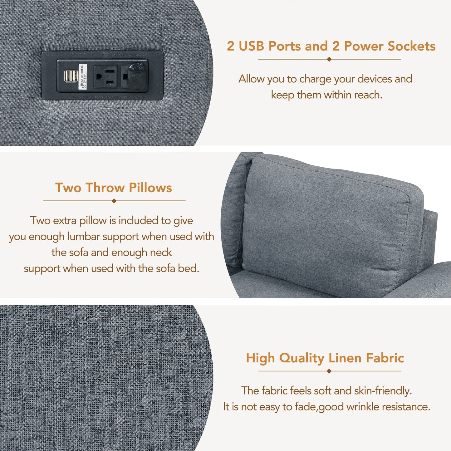 Canapé-lit d'angle moderne en velours en forme de L avec pouf de rangement, accoudoirs dissimulés et chargeur USB