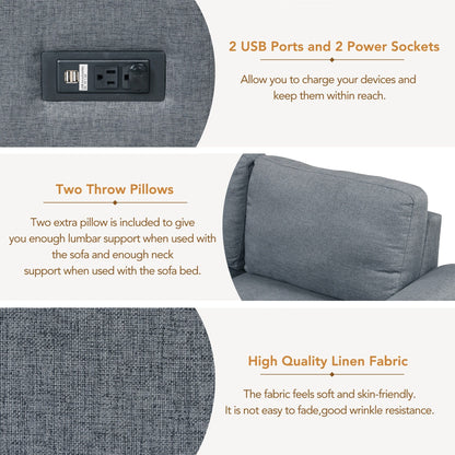 Canapé-lit d'angle moderne en velours en forme de L avec pouf de rangement, accoudoirs dissimulés et chargeur USB