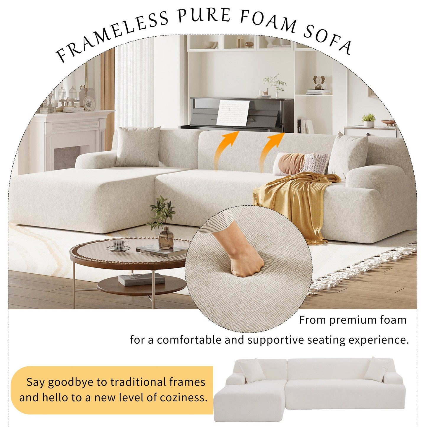 Canapé sectionnel moderne en forme de L, 2 pièces, avec assise profonde pour salon