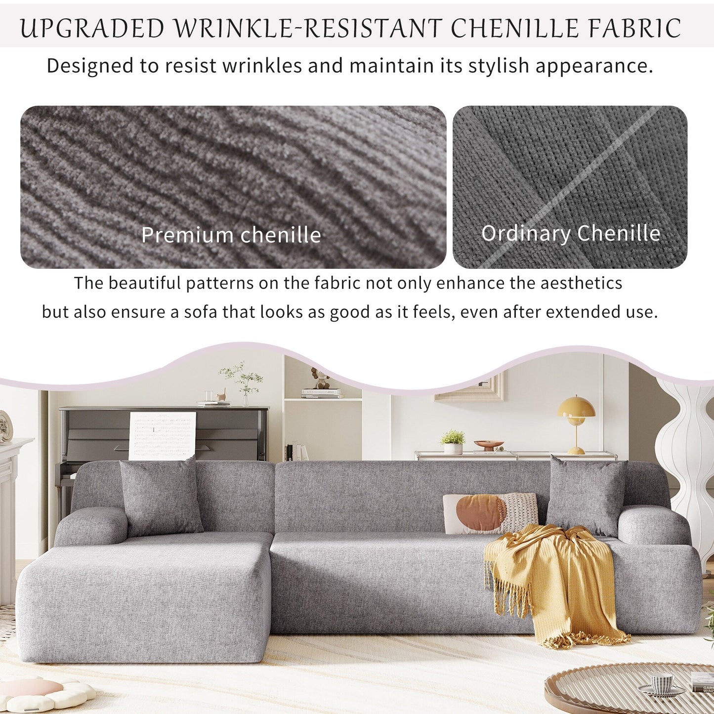 Canapé sectionnel moderne en forme de L, 2 pièces, avec assise profonde pour salon