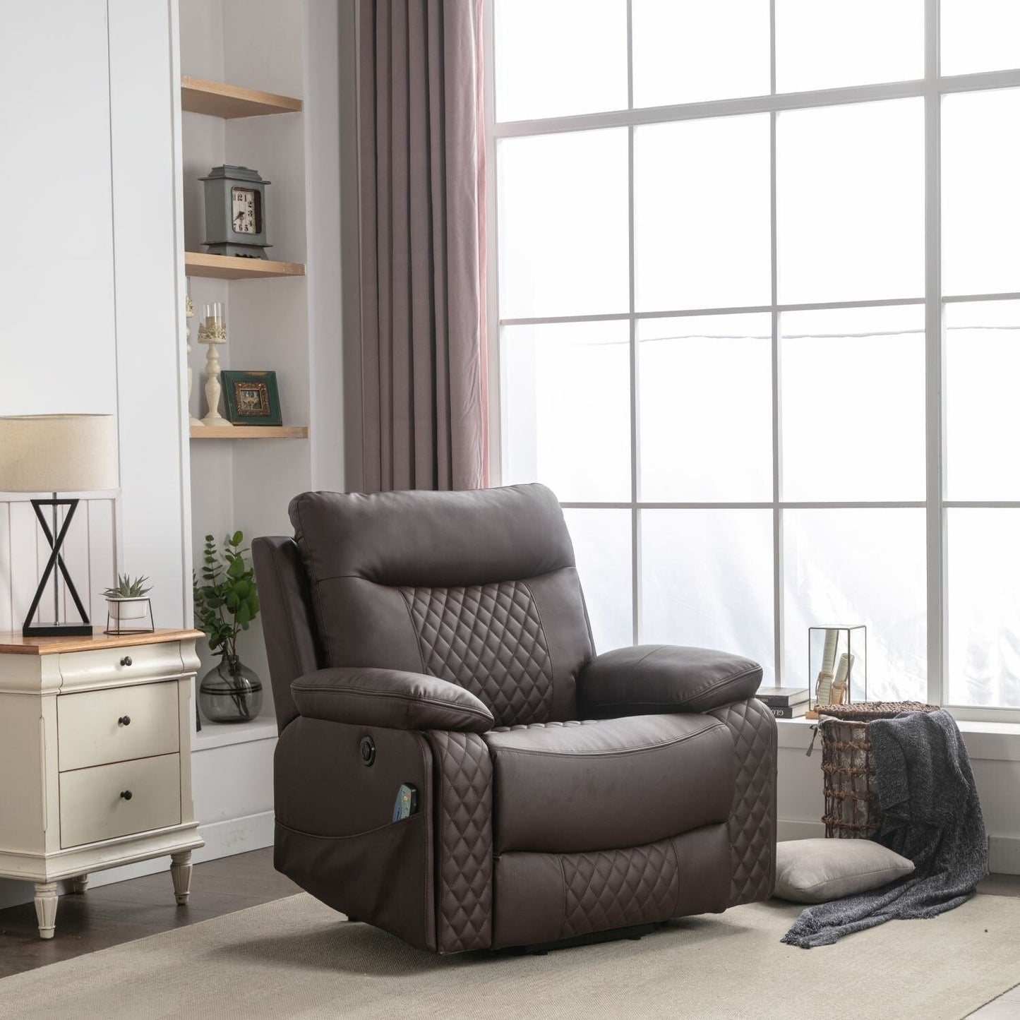Fauteuil de massage chauffant et inclinable en cuir moderne pour personnes âgées