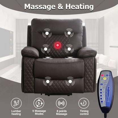 Fauteuil de massage chauffant et inclinable en cuir moderne pour personnes âgées