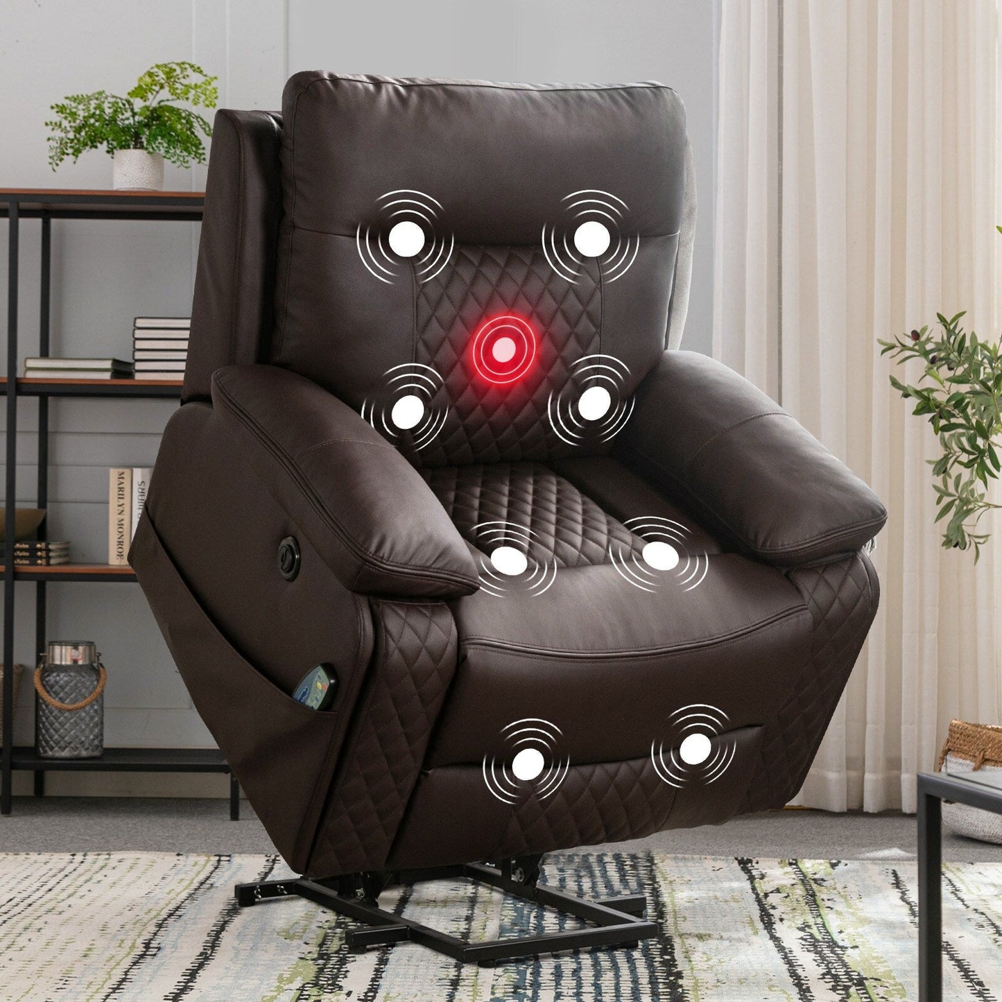 Fauteuil de massage chauffant et inclinable en cuir moderne pour personnes âgées