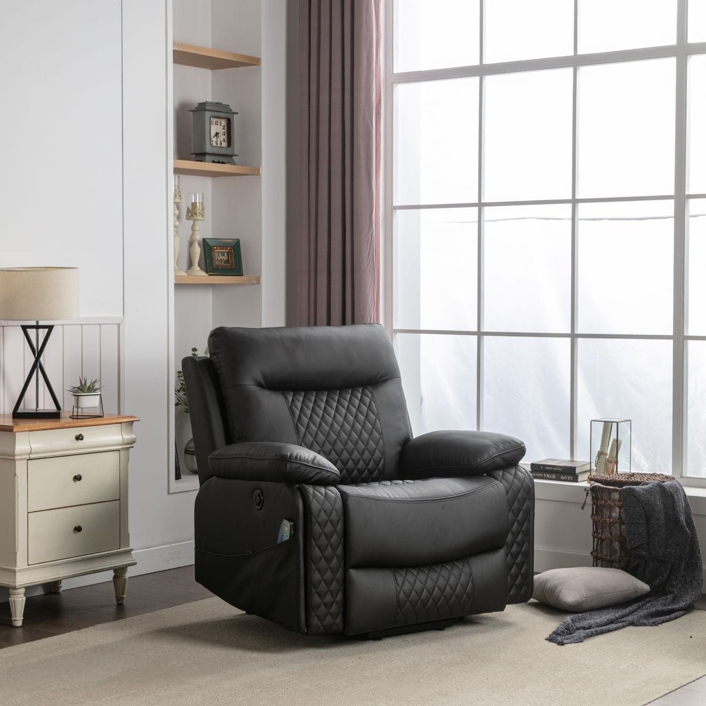 Fauteuil de massage chauffant et inclinable en cuir moderne pour personnes âgées