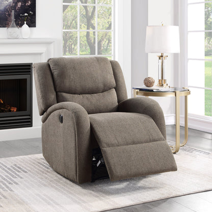 Mobilier de salon moderne 1 pièce Fauteuil inclinable électrique Revêtement en chenille marron Siège en peluche Cadre en bois massif