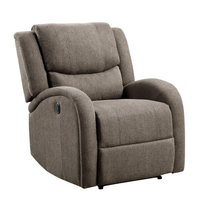 Mobilier de salon moderne 1 pièce Fauteuil inclinable électrique Revêtement en chenille marron Siège en peluche Cadre en bois massif