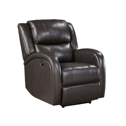 Mobilier de salon moderne 1 pièce Fauteuil inclinable électrique Revêtement en similicuir marron Siège en peluche Cadre en bois massif