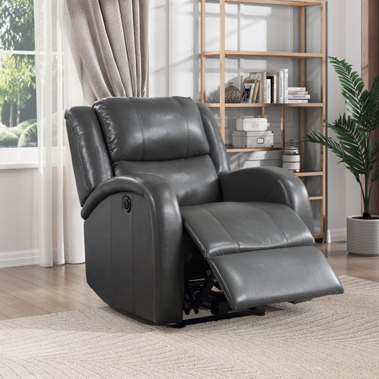 Mobilier de salon moderne 1 pièce Fauteuil inclinable électrique Revêtement en similicuir gris Siège moelleux Cadre en bois massif