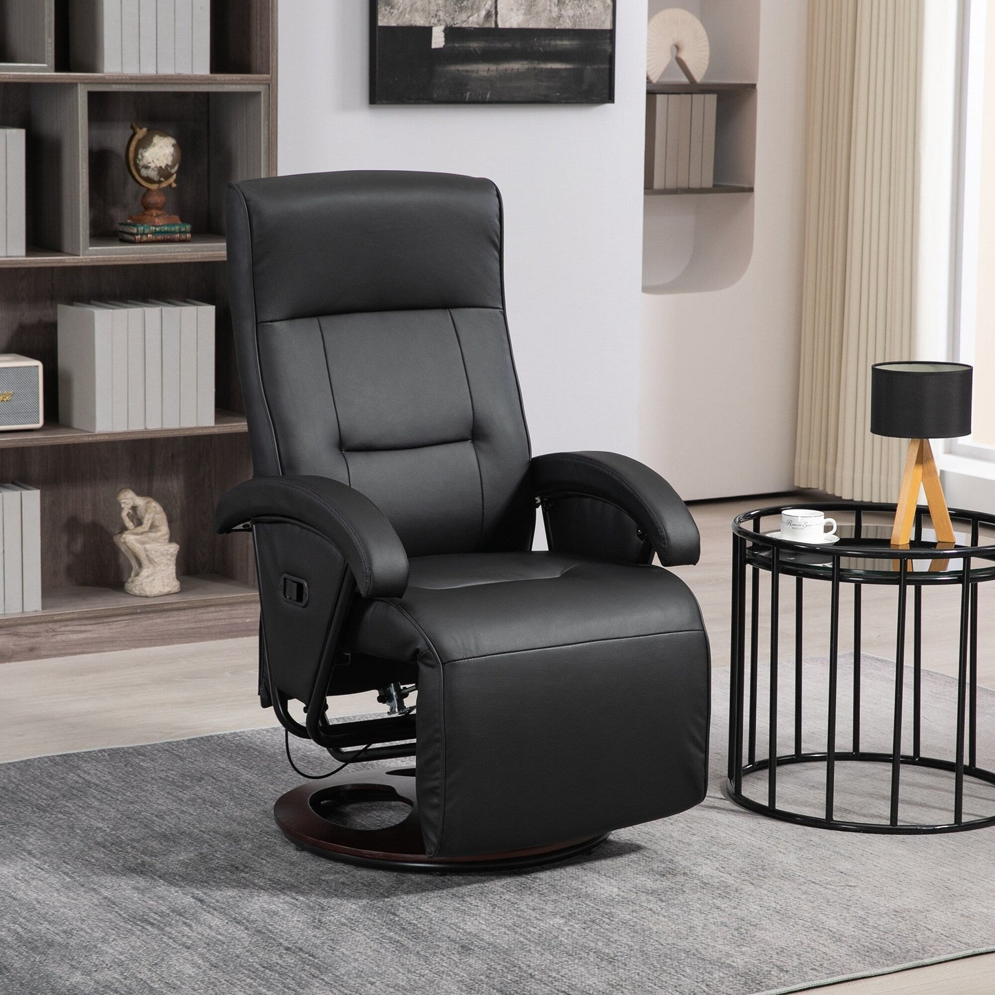 Fauteuil inclinable pivotant en cuir synthétique moderne, fauteuil rembourré avec repose-pieds et dossier réglable