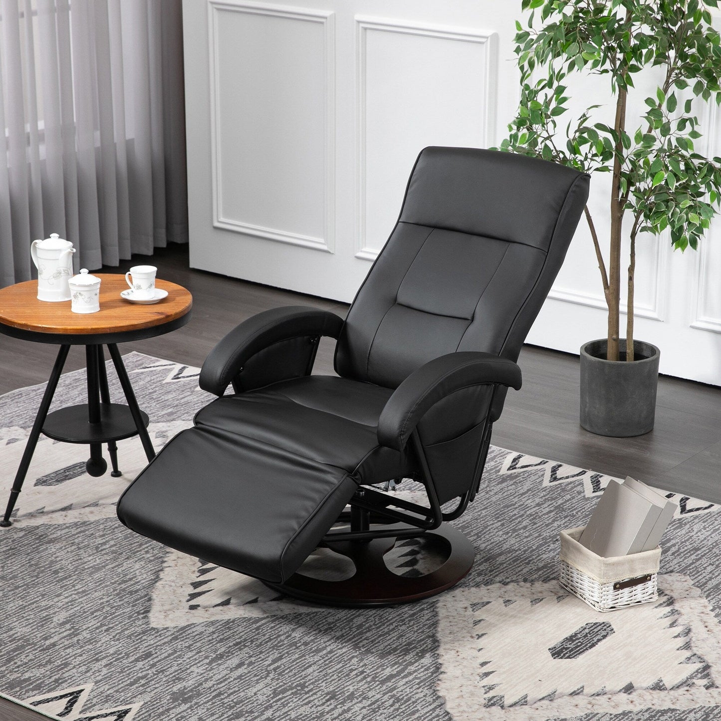 Fauteuil inclinable pivotant en cuir synthétique moderne, fauteuil rembourré avec repose-pieds et dossier réglable